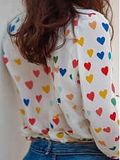 cheap Art&amp;Design Tops-Women&#039;s Shirt Casual Polka Dot Heart Long Sleeve Button Up Black Spring Fall
