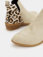preiswerte Stiefeletten-Beige Damen Stiefeletten mit Leopardenmuster und niedrigem Blockabsatz – trendige Booties mit seitlichem Reißverschluss für Freizeit und Alltag