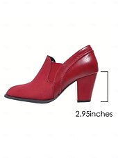 cheap Block Heels-Women&#039;s Black Faux Suede Block Heel Slip-On Ankle Shoes – Comfortable and Stylish Office Pumps