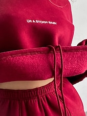 economico Tuta da donna-Per donna Caldo Felpa Sherpa Pantaloni in pile Pantaloni maglione Set Manica lunga Girocollo Tinta unica Alfabetico Esterno Nero Rosso Marrone chiaro Primavera Oversize