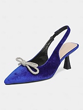 cheap Cocktail-Women&#039;s Velvet Slingback Heels – Pointed Toe Cocktail Party Pumps with Rhinestone Bow for Holiday and Nightlife Glam