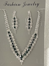 economico Collana da donna-set di collana e orecchini di cristallo blu di lusso da donna - eleganti gioielli da sposa per matrimoni e occasioni formali