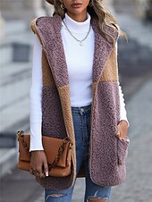preiswerte Puffers &amp; Parka-Damen Fleecejacke Fleece-Weste Teddy-Mantel warm halten Atmungsaktiv Patchwork Tasche Innenfutter aus Fleece Brautkleider schlicht Farbblock Urlaub Strasse Freizeitskleidung Ausgehen Öffnung vorne