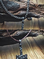 tanie Biżuteria męska-męski wiking naszyjnik z młotem thora – rustykalny żelazny amulet ze sznurkiem