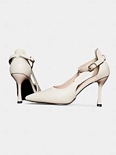 abordables tacones kitten-Tacones de aguja negros para mujer con correa en el tobillo: elegantes zapatos de punta puntiaguda para fiestas de noche y eventos formales