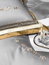 baratos Coleção de elite-Conjunto de cama com capa de edredom de 4 peças, 100% algodão orgânico, tecido macio e respirável, inclui capa de edredom e fronhas para um sono confortável