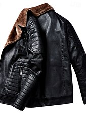 billige Lærjakker-Herre Lærjakker Fleece-jakke Biker jakke Motorsykkeljakke Daglig Feriereise Vindtett Hold Varm Lomme Høst vinter عادي Mote Klassisk Knaphul Normal Svart Rød Brun kaffe Jakker