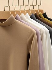 abordables T-shirt uni-Femme Tunique Couleur unie Décontractées manche longue Col Roulé Hauts réguliers du quotidien Noir Jaune Blanc Ecru Kaki Automne Hiver