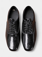 economico Scarpe da ballo uomo-scarpe da ballo stringate da uomo con motivo coccodrillo nero e finitura lucida, perfette per spettacoli di ballo da sala e latino