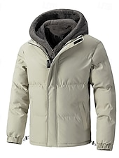 voordelige Heren donsjassen &amp; parka&#039;s-Voor heren Winterjack Pufferjas Fleecejack Gewatteerd 2 in 1 nep tweedelig Polyester Trui met capuchon Zak Buiten Afspraakje Casual / Dagelijks Normaal Modieus Casual Thermisch Warm Winddicht Winter