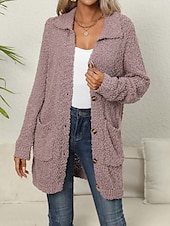 preiswerte Strickjacken und Oberbekleidung-Damen Strickjacke Elegant Modisch Täglich Feste Farbe Öffnung vorne Strick Textur Langarm Lange Oberteile Stricken Arbeit Grün Dunkelviolett Herbst Winter