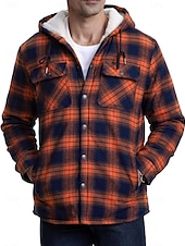 economico Giubbotti e cappotti da uomo-Per uomo Giacca da camicia Giacca con cappuccio Shacket Giacca in pile di flanella Esterno Da tutti i giorni Caldo Tasche Con cappuccio Autunno Inverno Scozzese a quadri Di tendenza Streetwear Bavero