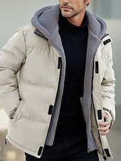 voordelige Heren donsjassen &amp; parka&#039;s-Voor heren Winterjack Pufferjas Fleecejack Gewatteerd 2 in 1 nep tweedelig Polyester Trui met capuchon Zak Buiten Afspraakje Casual / Dagelijks Normaal Modieus Casual Thermisch Warm Winddicht Winter