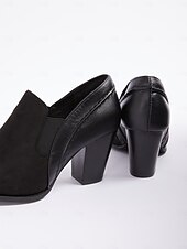 cheap Block Heels-Women&#039;s Black Faux Suede Block Heel Slip-On Ankle Shoes – Comfortable and Stylish Office Pumps