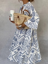 levne Boho šaty-Dámské Maxi šaty Vintage šaty Volnočasové šaty Boho šaty Na běžné nošení Denní Volný Grafika Poloviční rukáv Do V Vodní modrá Khaki Jaro Podzim