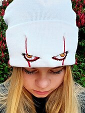 levne Halloweenské doplňky-čepice s vyšívaným hororovým okem - strašidelná halloweenská pletená čepice pro cosplay a chladné počasí
