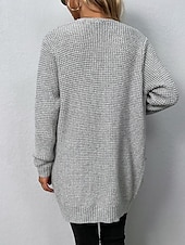 cheap Cardigans &amp; Outerwears-Women&#039;s Cardigan Daily Casual Solid Color Crew Neck Knitted Textured Long Sleeve Long Tops Knit Home Work Daily Black Pink Fall Winter