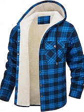economico Giubbotti e cappotti da uomo-Per uomo Giacca da camicia Giacca con cappuccio Shacket Giacca in pile di flanella Esterno Da tutti i giorni Caldo Tasche Con cappuccio Autunno Inverno Scozzese a quadri Di tendenza Streetwear Bavero