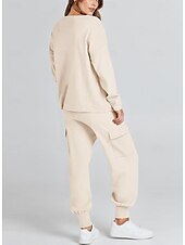 preiswerte Trainingsanzüge für Damen-Damen Trainingsanzug Pullover Chinesisch Chino Hosenpullover Set Langarm Feste Farbe Schwarz Beige Frühling Lockere Passform