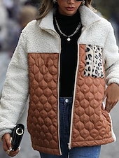 billige Jakker-Dame Trenchcoat Ut på byen Høst Vinter Lang Frakk Normal Hold Varm Pustende Stilfull Fritid Jakker Langermet Leopard Slank passform Vin Militærgrønn kaffe