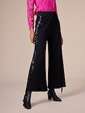 abordables Pantalons-pantalon large en coton à pompons noirs