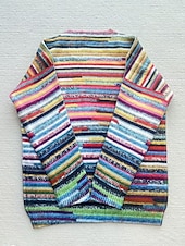 cheap Graphic Patterns &amp; Details-Women&#039;s Sweater Fashion Streetwear Striped Print Crew Neck Knitted Long Sleeve Regular Tops Knit Going out Rainbow Fall Winter