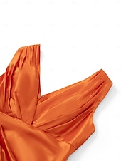 preiswerte Brautjungfernkleider-Schlauchkleid Brautjungfernkleid V Ausschnitt / Ein-Schulter Langarm Elegant Bodenlange Schleppe Spandex mit Falten / Einfarbig 2022