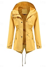 cheap Active Jacket-Women&#039;s Winter Coat Waterproof Windproof Zipper Outdoor Solid Color Work Casual Zipper Hoodie Loose Fit Long Sleeve Outerwear Black Yellow Red Winter