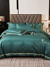 baratos Coleção de elite-Conjunto de cama com capa de edredom de 4 peças, 100% algodão orgânico, tecido macio e respirável, inclui capa de edredom e fronhas para um sono confortável