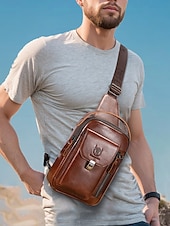 cheap Men&#039;s Bags-Men&#039;s Brown Leather Crossbody Sling Bag with Multiple Compartments and Adjustable Strap, Ideal for Travel and Daily Use