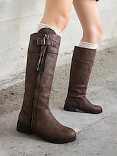 tanie Buty modowe-damskie niebieskie, zamszowe buty do kolan z bocznym zamkiem i frędzlami, styl vintage na jesień i zimę