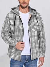 preiswerte Herrenjacken &amp; Herrenmäntel-Herren Hemdjacke Kapuzenjacke Shacket Flanell-Fleecejacke Täglich Urlaub warm Mit Kapuze Herbst Winter Schottenstoff Kariert Modisch Strassenmode Kargen Standard Schwarz Dunkelrot Hellgrün Rote Blau