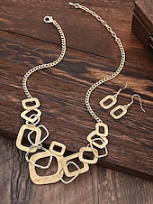 voordelige Dames ketting-dames geometrische zilveren statement ketting en oorbellen set – moderne gehamerde metalen sieraden voor feesten en formele evenementen