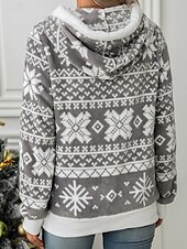 baratos jaquetas sherpa-jaqueta de lã feminina com forro de sherpa e capuz com zíper completo, estampa de floco de neve de inverno, cinza e branco, aconchegante, quente, casual, vários tamanhos