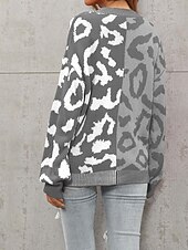 cheap Sweaters &amp; Cardigans-Women&#039;s Cardigan Fashion Daily Casual Leopard Color Block Print Open Front Knitted Long Sleeve Regular Tops Knit Formal Home Red Brown Fall Winter