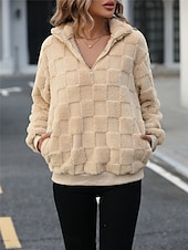 voordelige Vage Sweatshirts-dames sweatshirt casual sherpa fleece effen straat dagelijks gebruik coltrui rits lange mouw beige herfst winter