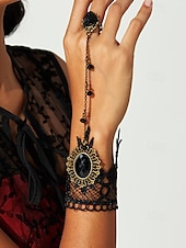 billige Halloween-tilbehør-vintage gotisk blonderarmbånd med ring, håndkjedesmykker i svart edelsten, perfekt for halloween, cosplay og kostymer med viktoriansk tema