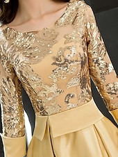 ieftine Rochii de Party-Linia -A Rochie Domnișoară Onoare Bijuterie Manșon Lung Elegant Lungime Podea Satin / Tulle / Paiete cu Eșarfă / Panglică / Pliuri 2022