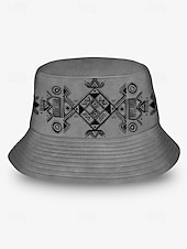 levne Pánské klobouky-pánský béžový bucket klobouk s etnickým geometrickým potiskem - stylový letní klobouk pro outdoorové dobrodružství a festivaly