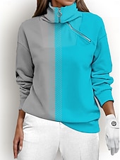 billiga Sweatshirt &amp;amp; Ytterkläder-Dam Pullover-tröja Svart Blå Rosenröd Långärmad Håller värmen Överdelar Färgblock Höst Vinter Golfkläder för damer Kläder Outfits Bär kläder