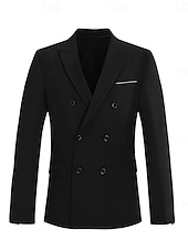 levne Pánské elitní svrchní oblečení-Pánské Sako Škola Formální Svatební Elegantní Neutrální Podzim Zima Polyester Umělé hedvábí Pevná barva Dvouřadé Blejzr Černá Námořnická modř