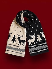 abordables Accessoires de Noël-écharpe tricotée pour femme à imprimé renne et sapin de Noël en rouge et blanc, accessoire d&#039;hiver douillet pour les fêtes de fin d&#039;année