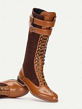 baratos anos 1930-botas femininas de camurça sintética bordô e couro sintético preto com cadarço na altura do joelho – design de inspiração vintage com tiras de fivela dupla, perfeitas para uso casual e formal
