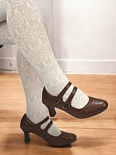 billige 1950-talls retro-Kvinne Vintage Gatsby Brune Mary Jane Hæler med Brogue Detaljer Komfortable Mid Hæl Sko Retro-Inspirerte Antrekk