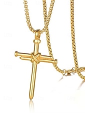 abordables Bijoux pour hommes-collier croix en acier inoxydable pour homme – pendentif religieux avec motif clou et chaîne