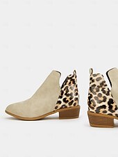 preiswerte Stiefeletten-Beige Damen Stiefeletten mit Leopardenmuster und niedrigem Blockabsatz – trendige Booties mit seitlichem Reißverschluss für Freizeit und Alltag