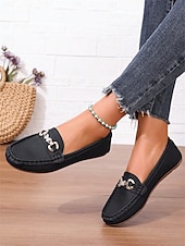 preiswerte Damenschuhe-Damen Halbschuhe Klassische Loafer Outdoor B¨¹ro Täglich Strass Schnalle Flacher Absatz Runde Zehe Geschäftlich Brautkleider schlicht Komfort Kunstleder Halbschuhe Mandelfarben Schwarz Weiß