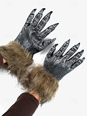 preiswerte Accessoires für Herren-realistische Werwolf-Klauenhandschuhe mit Kunstfellbündchen – schauriges Halloween-Kostümzubehör für Cosplay und Horror-Events