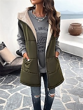 preiswerte Puffers &amp; Parka-Damen Fleecejacke Fleece-Weste Teddy-Mantel warm halten Atmungsaktiv Zip Tasche Innenfutter aus Fleece Brautkleider schlicht Glatt Urlaub Strasse Freizeitskleidung Ausgehen Reisverschluss Standard