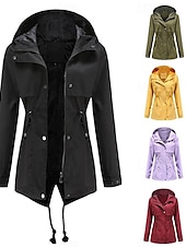 cheap Active Jacket-Women&#039;s Winter Coat Waterproof Windproof Zipper Outdoor Solid Color Work Casual Zipper Hoodie Loose Fit Long Sleeve Outerwear Black Yellow Red Winter